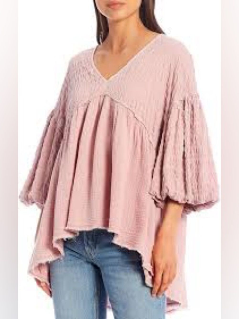 Free People We The Free Flower Power Top Pink Mauve Gauze Oversized Sz S - Picture 2 of 11